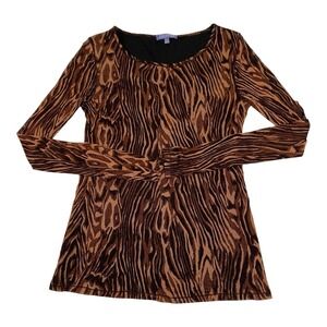 Vintage Vivienne Tam‎ Long Sleeve Top Leopard Pattern Sheer Mesh Lined Size L